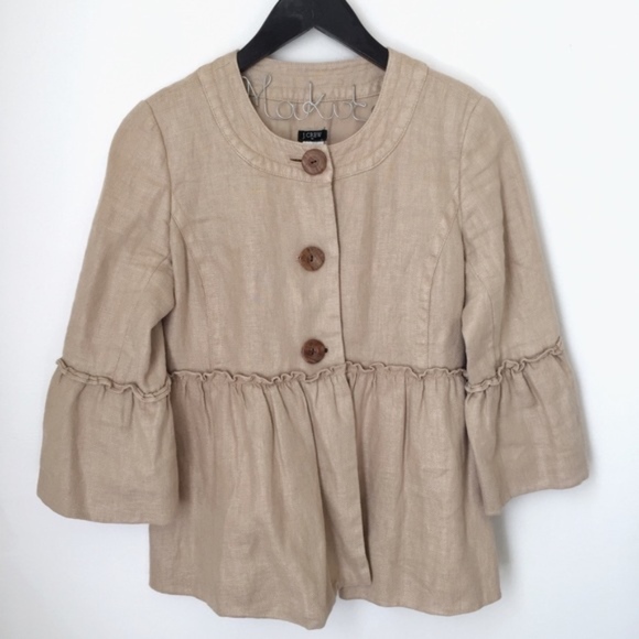 J. Crew Jackets & Blazers - J. CREW Linen Cotton Ruffled Peplum Tan Jacket 0